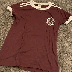 PINK Maroon & White Striped Varsity Tee